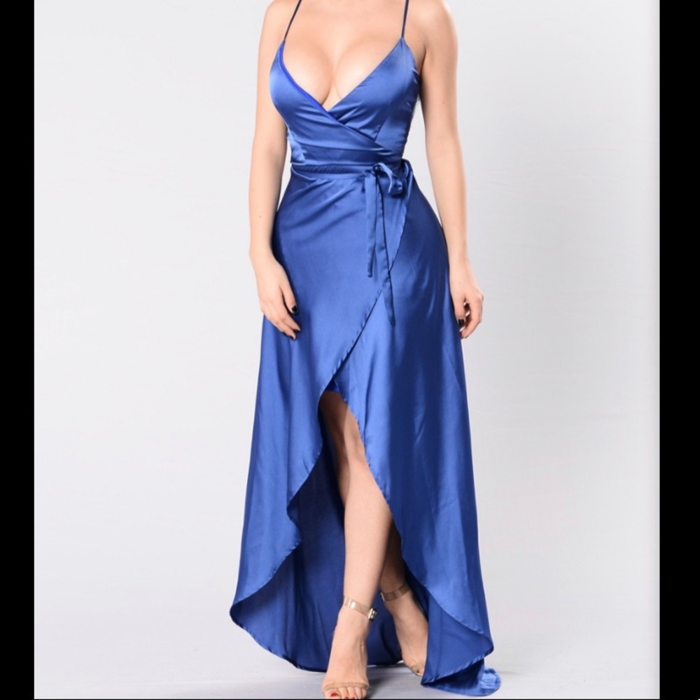 Fashion Nova by Cals Blue Satin Formal Dress